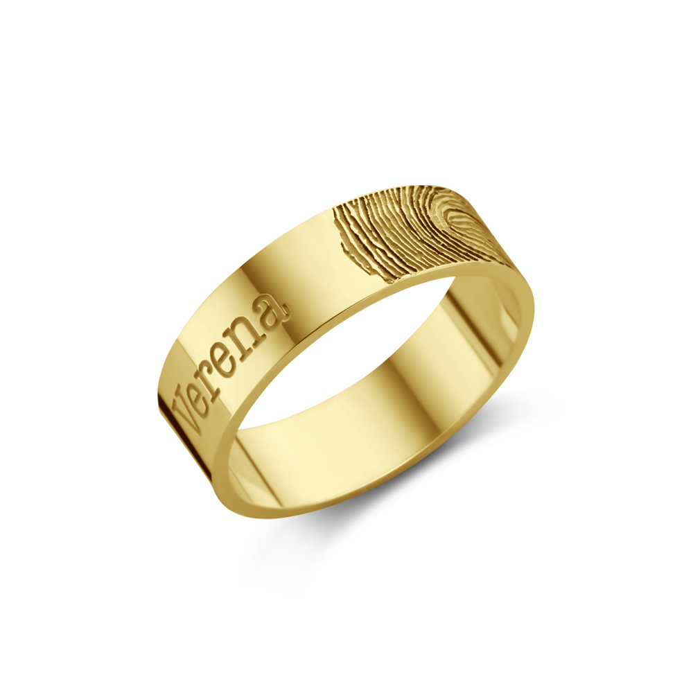 Gold ring with fingerprint and name - 6 mm flat