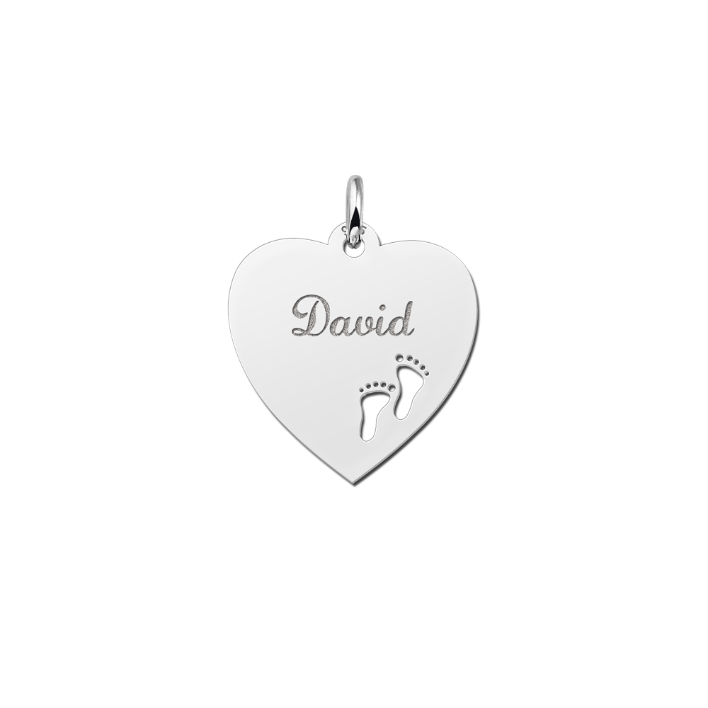 Silver Engraved Heart Necklace with Feet