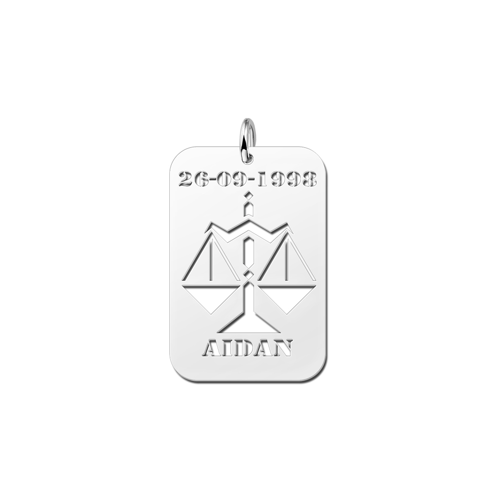 Silver Zodiac Pendant Libra with Date and Name Engraving