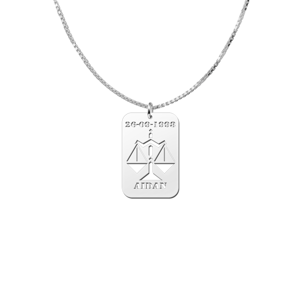 Silver Zodiac Pendant Libra with Date and Name Engraving