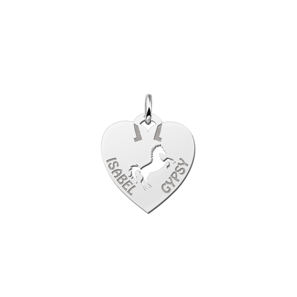 Silver pet namependant heart horse