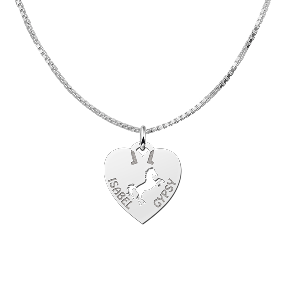 Silver pet namependant heart horse