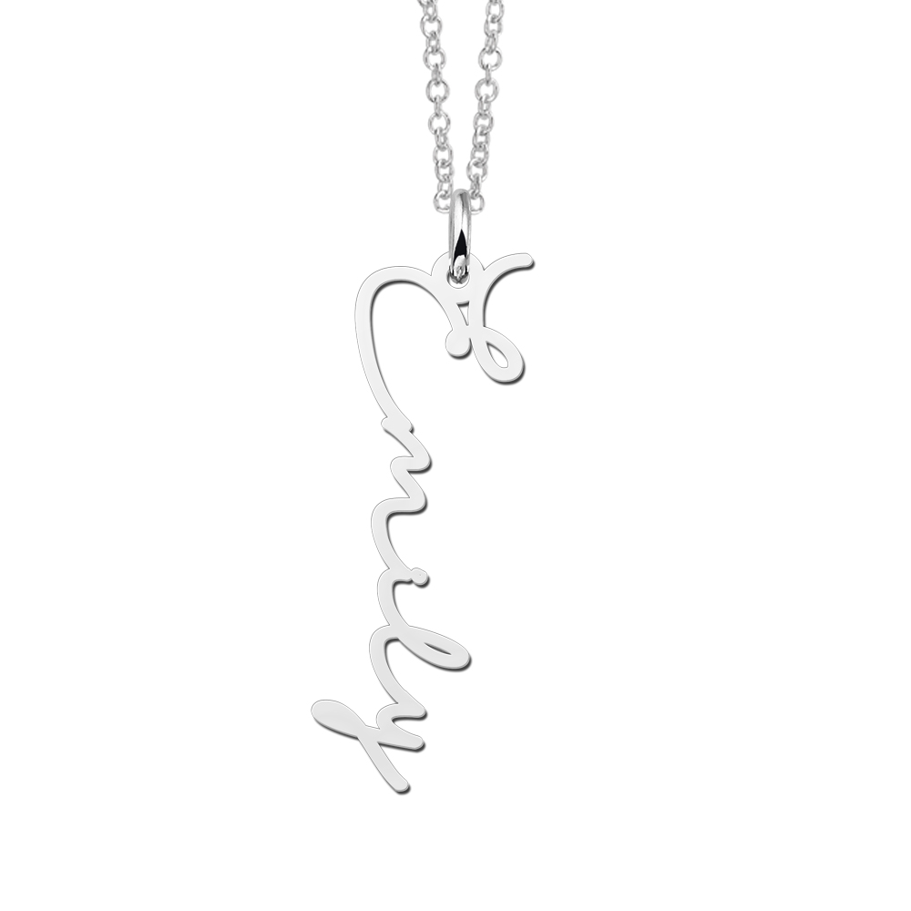 Silver vertical name necklace Emily