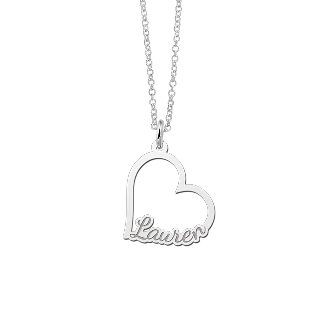 Silver heart shaped name pendant
