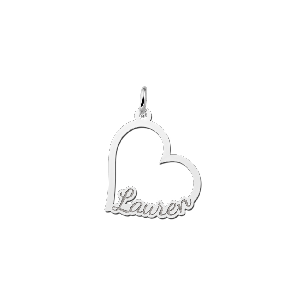 Silver heart shaped name pendant