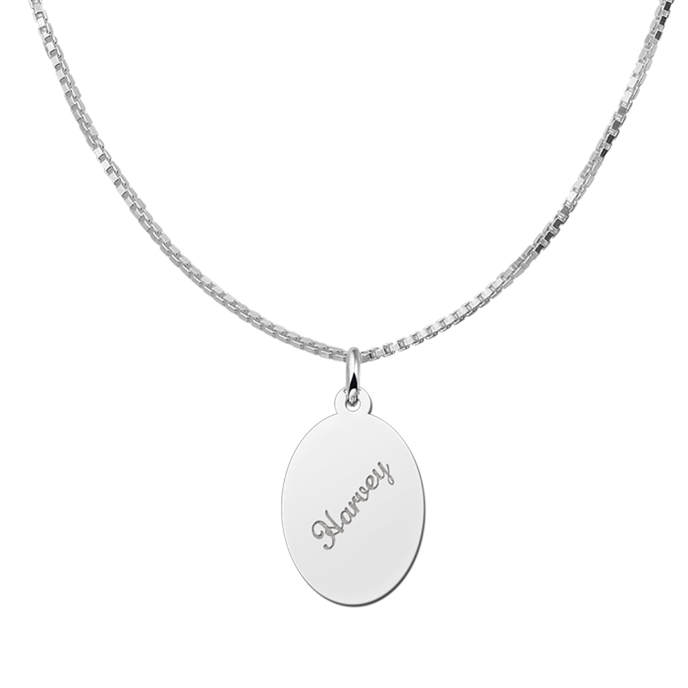 Silver Oval Necklace with Name