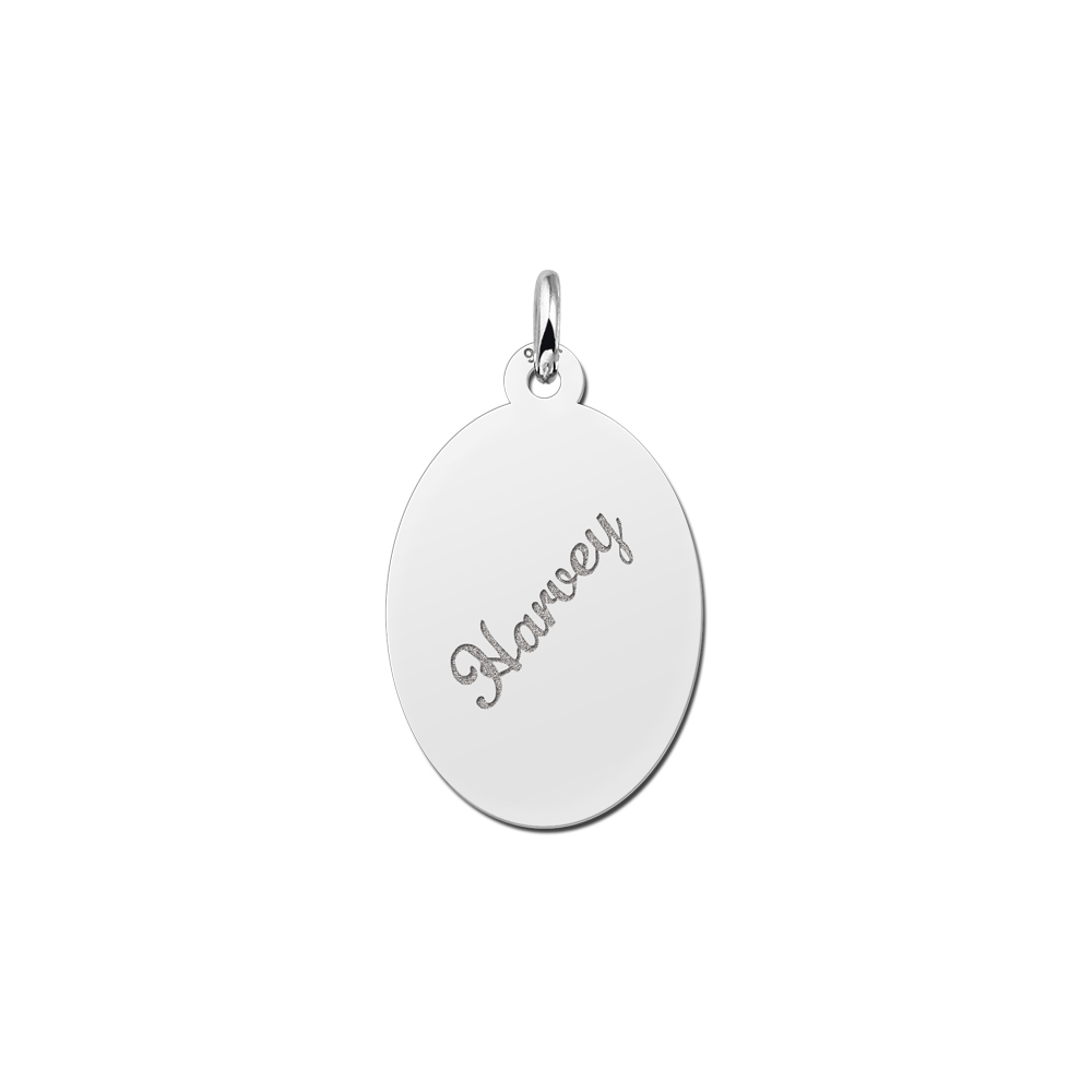 Silver Oval Necklace with Name