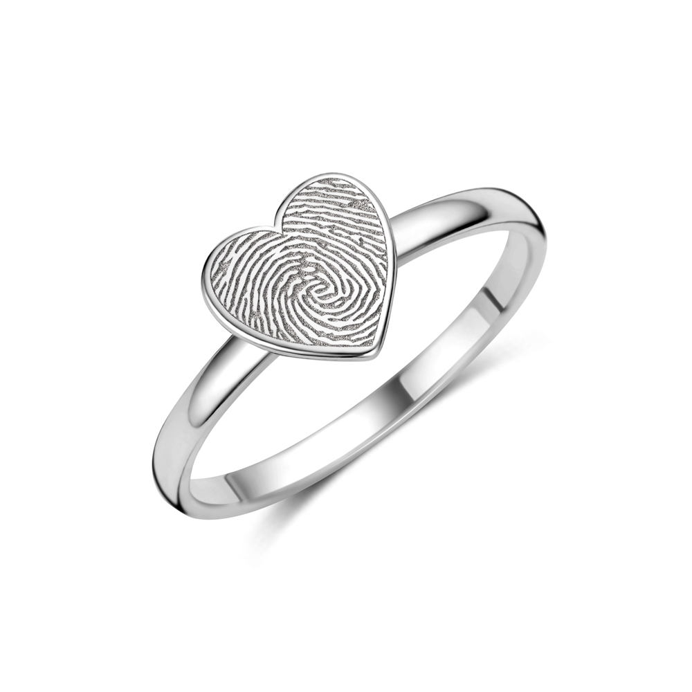 Silver heart ring with fingerprint