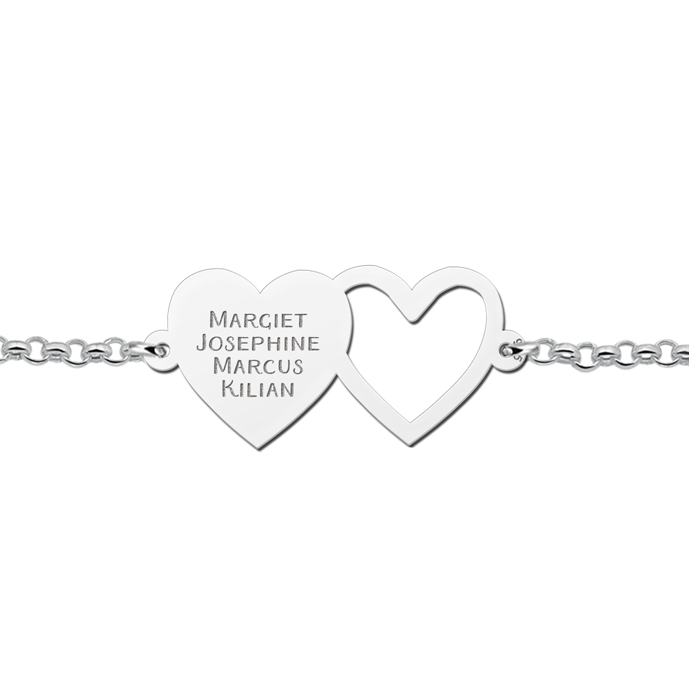 Heart bracelet silver with four names