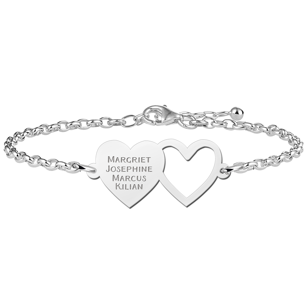 Heart bracelet silver with four names