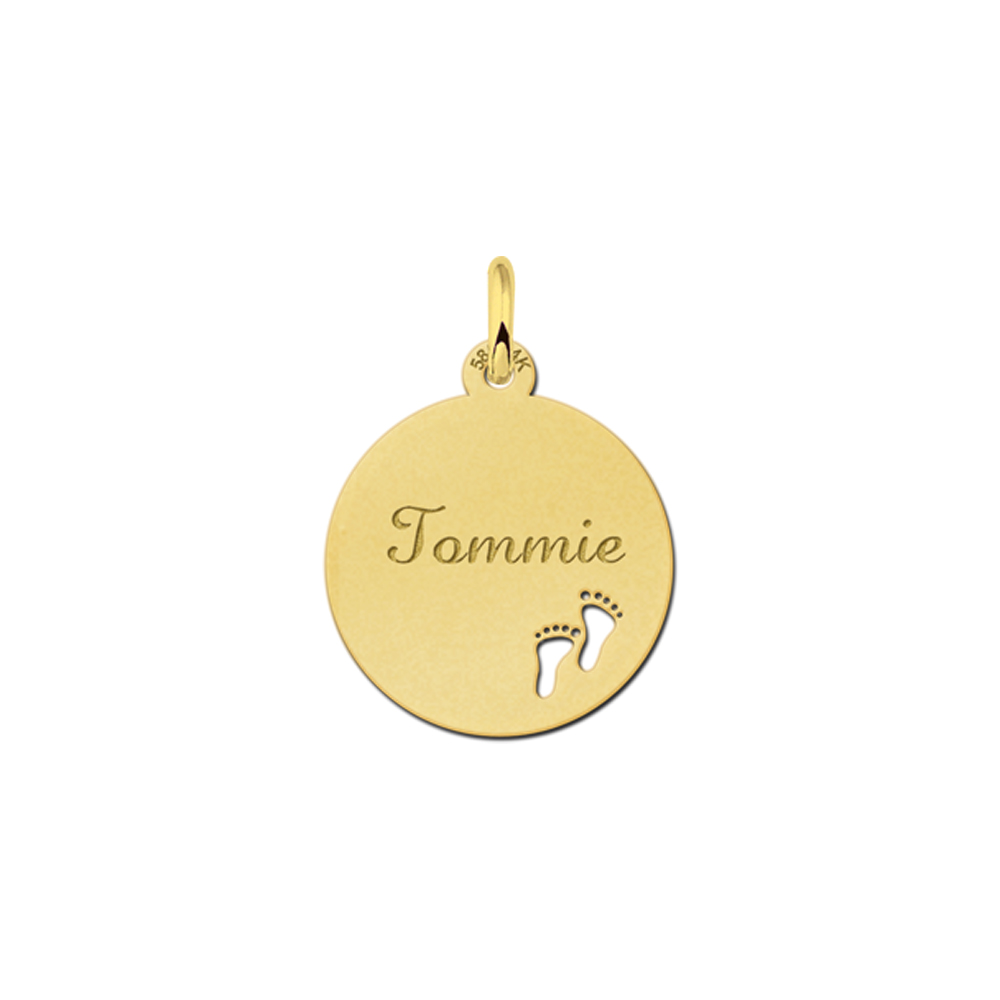 Gold Disc Necklace with Name and Feet
