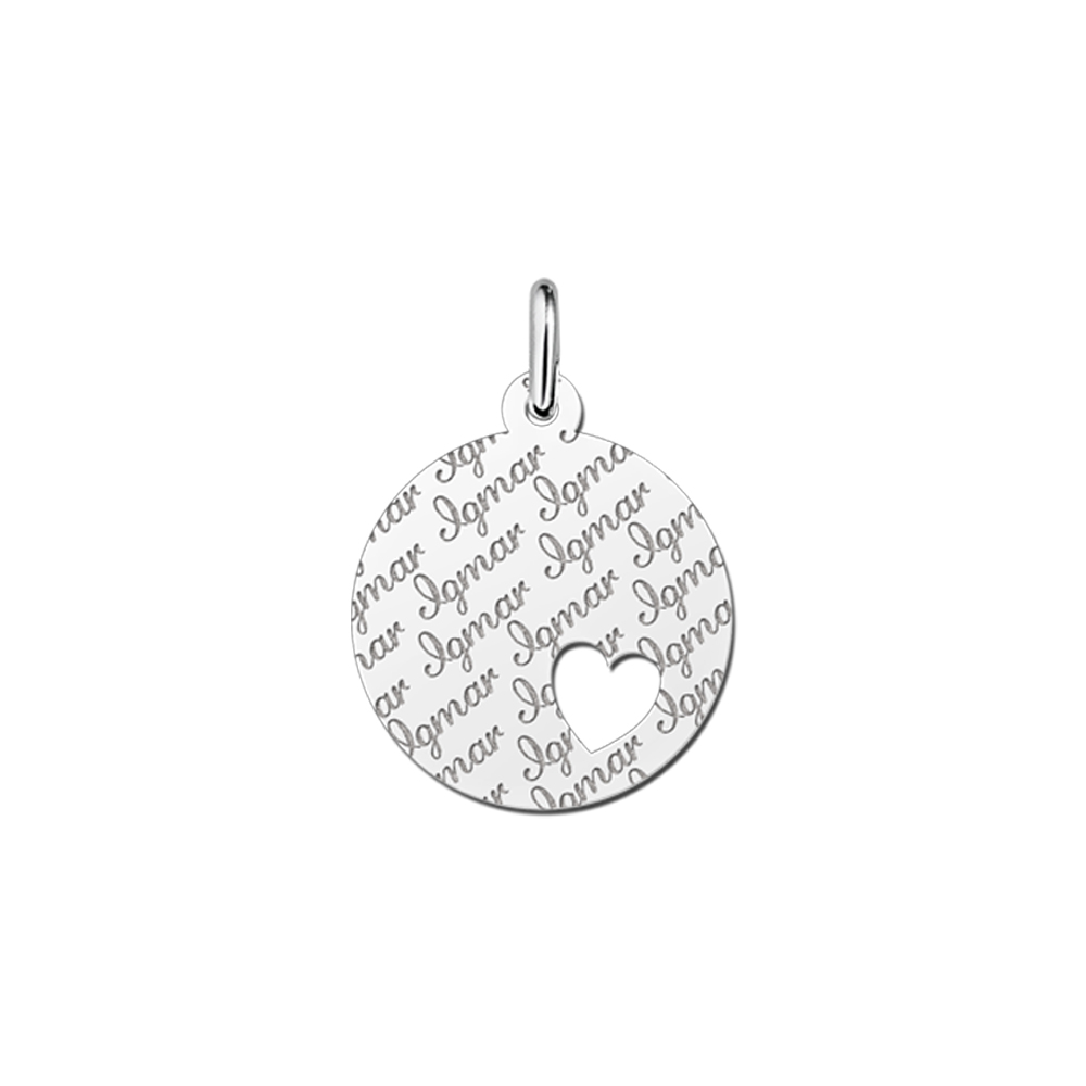Silver pendant with repeated name and heart