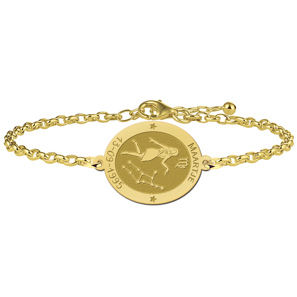 Gold Plated Oval Virgo Zodiac Bracelet with Name and Date