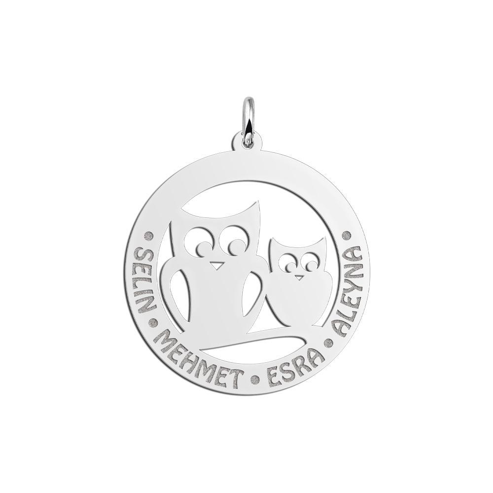 Silver pet namependant round owls