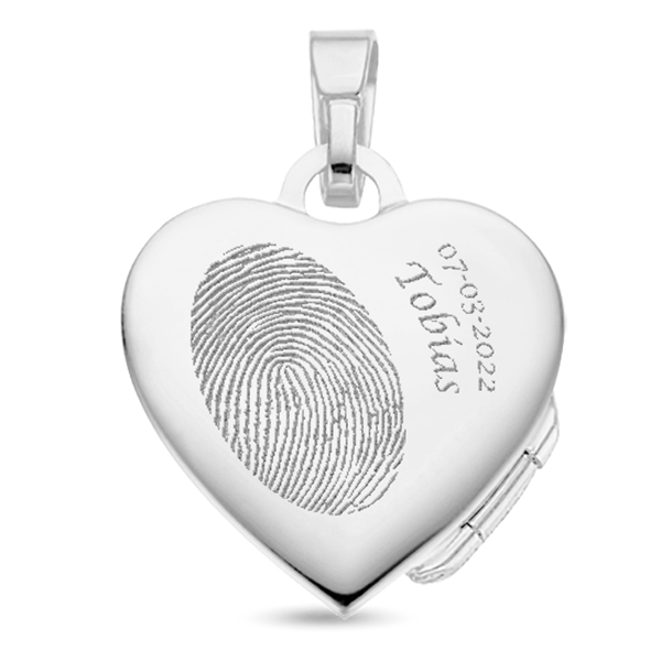 Silver heart medallion with engraving - big