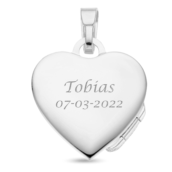 Silver heart medallion with engraving - big