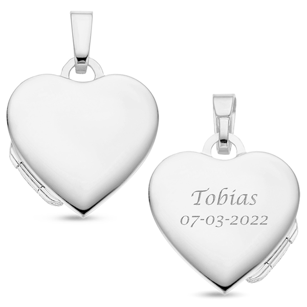 Silver heart medallion with engraving - big