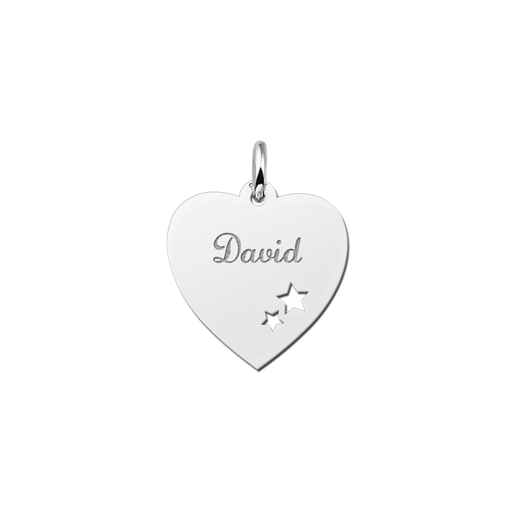 Silver Heart Nametag with Stars
