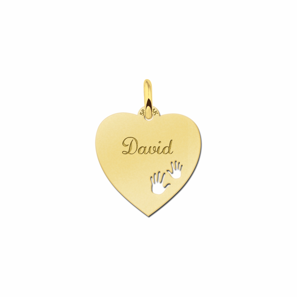 Golden Engraved Heart Necklace with Hands