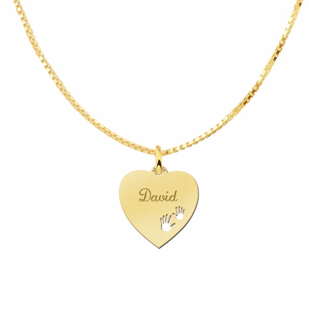 Golden Engraved Heart Necklace with Hands