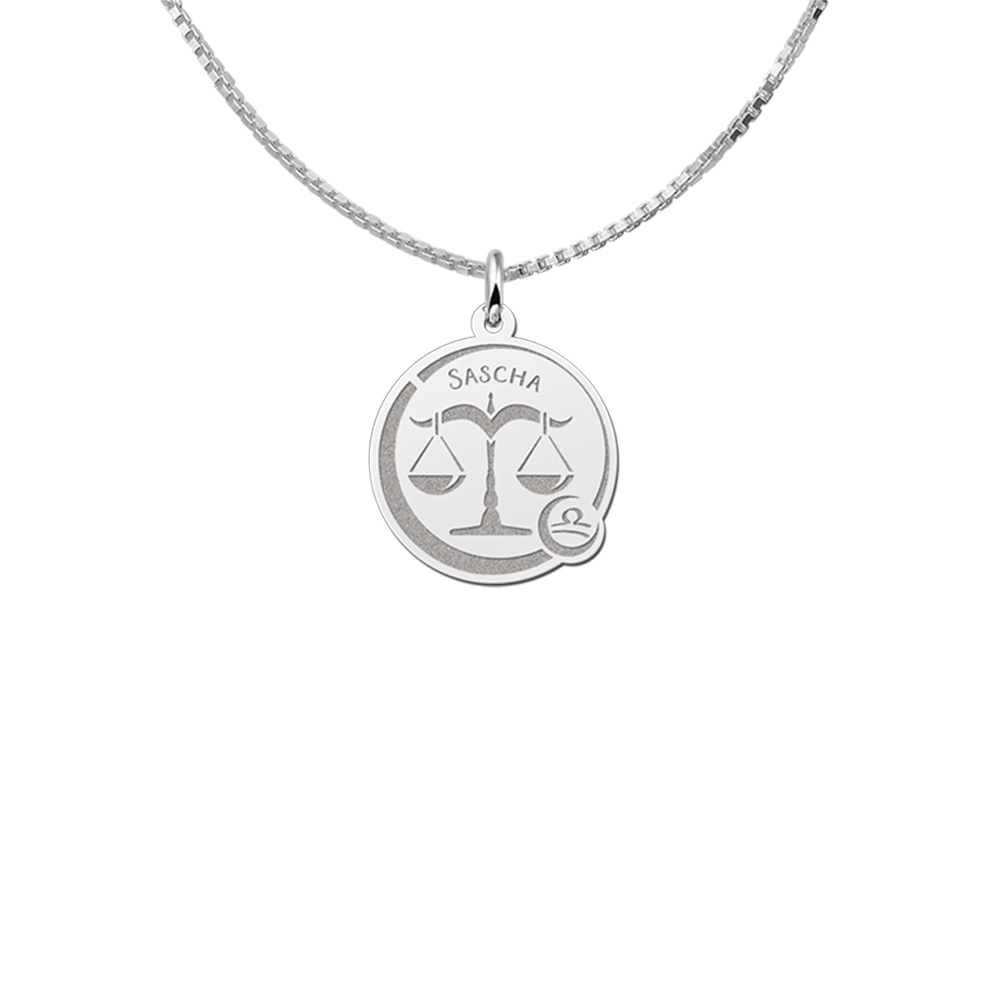 Modern Zodiac Engraving Pendant with Name libra in Silver