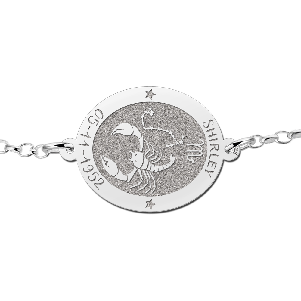 Silver star sign bracelet oval Scorpio