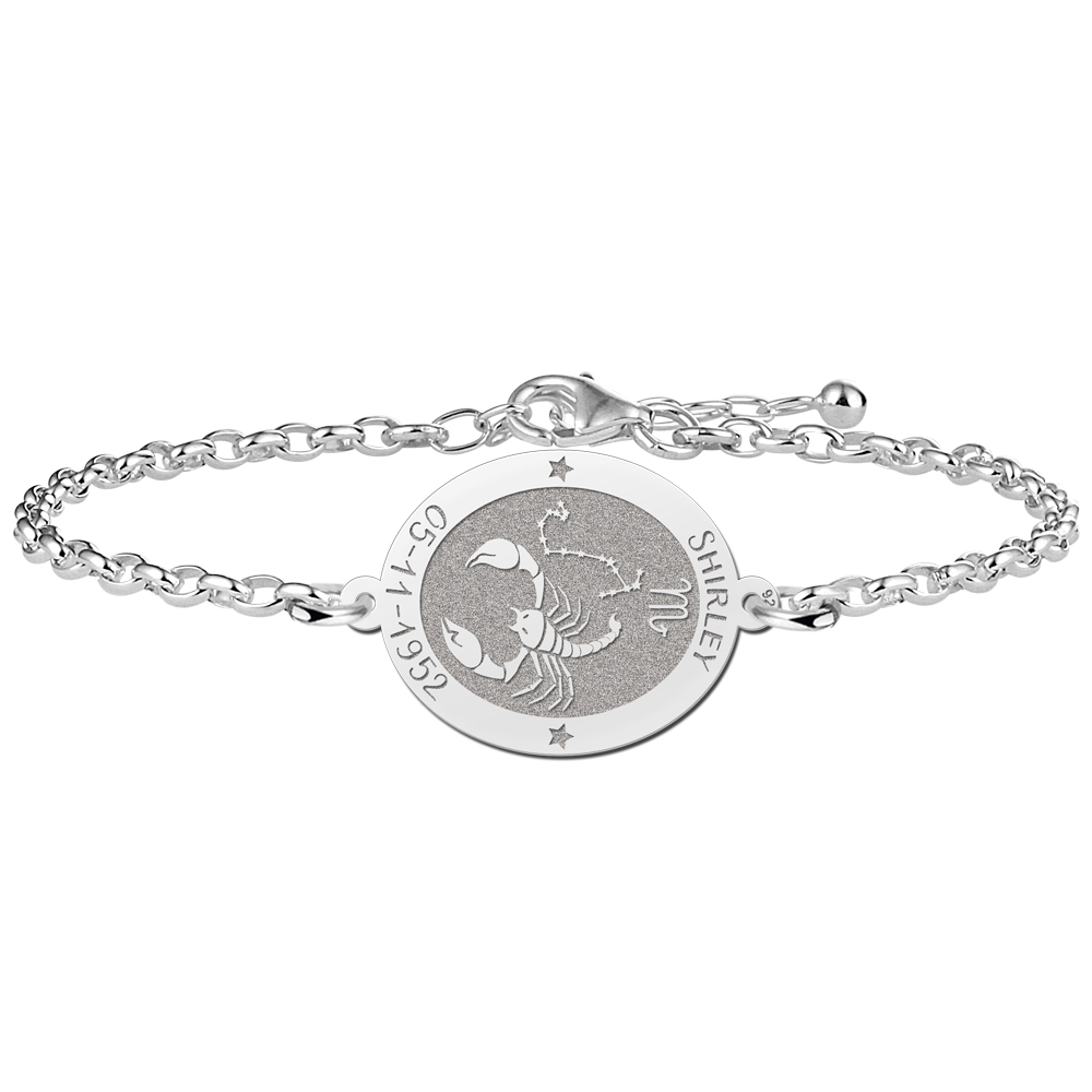Silver star sign bracelet oval Scorpio