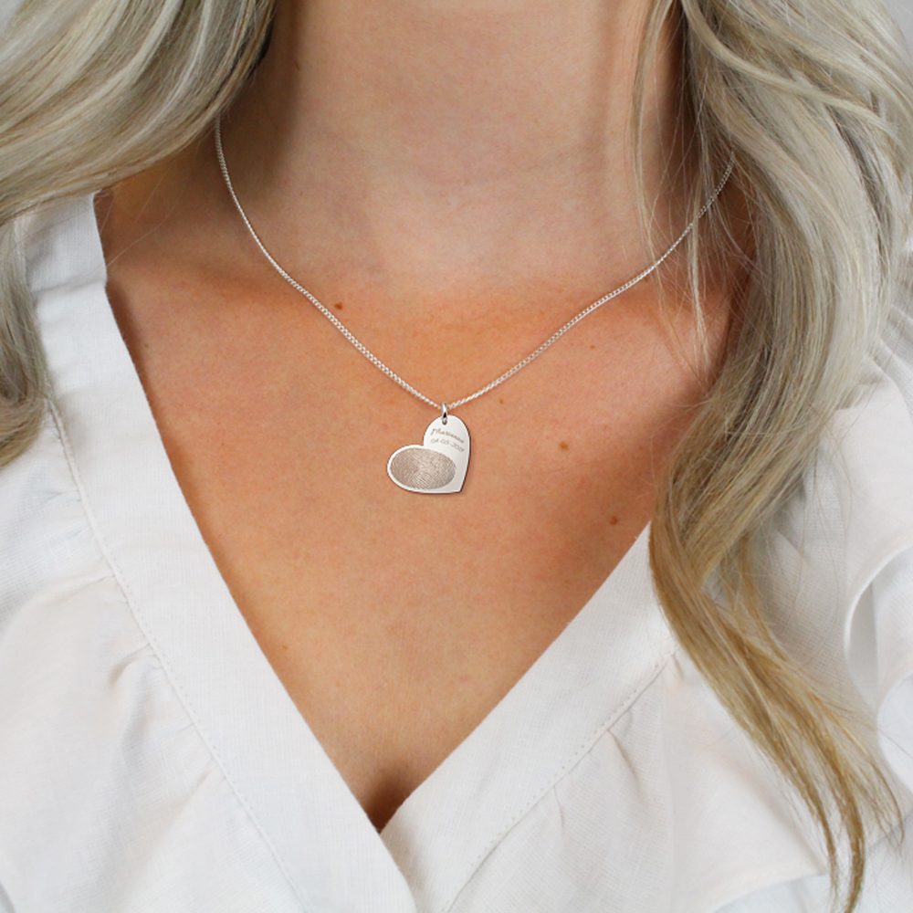 Silver fingerprint heart pendant