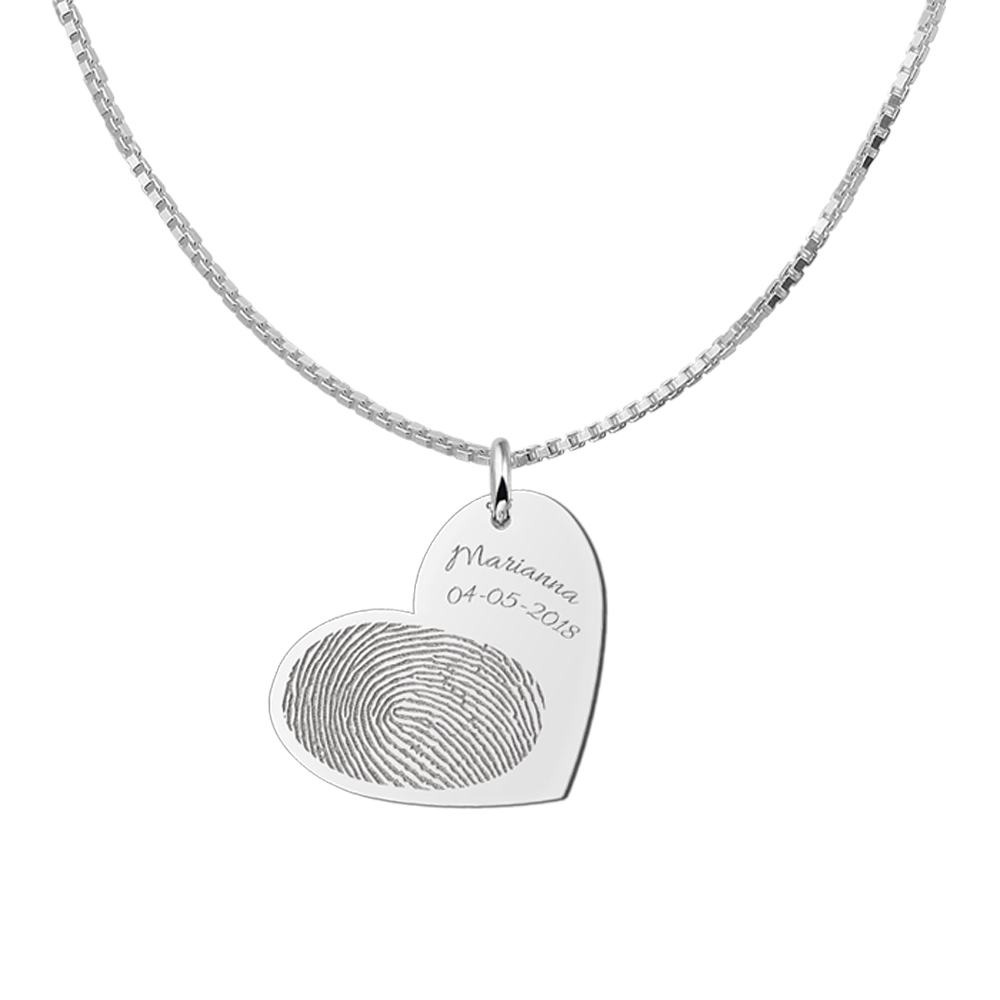 Silver fingerprint heart pendant