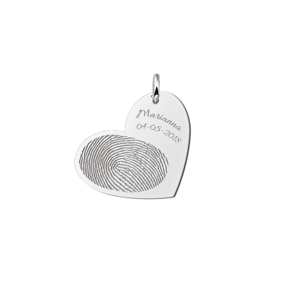 Silver fingerprint heart pendant