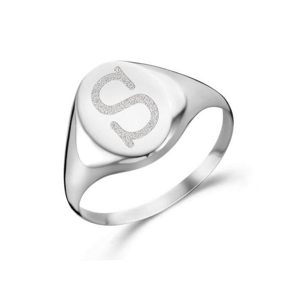 Oval silver signet ring with an initial