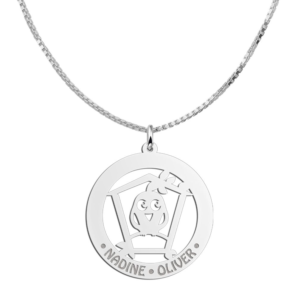 Silver pet namependant round birdcadge