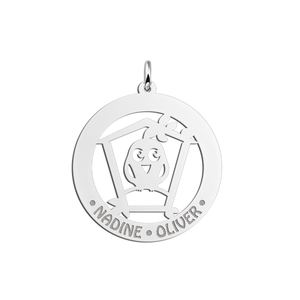 Silver pet namependant round birdcadge