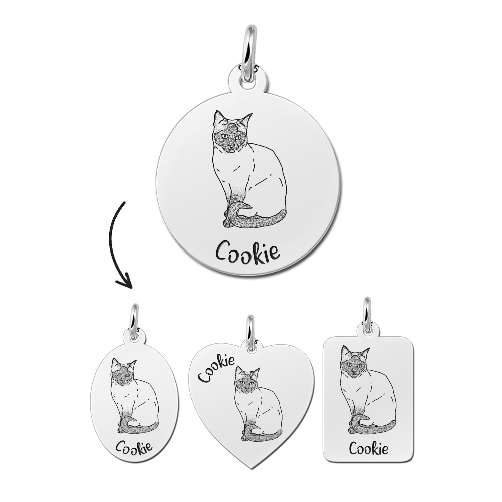 Silver pendant with cat engraving Siamese