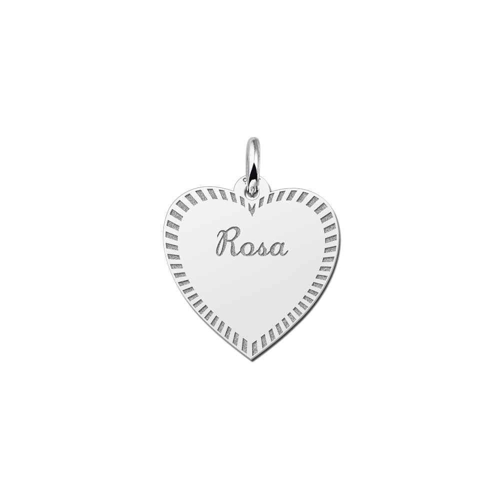 Silver Heart Necklace with Name and Border