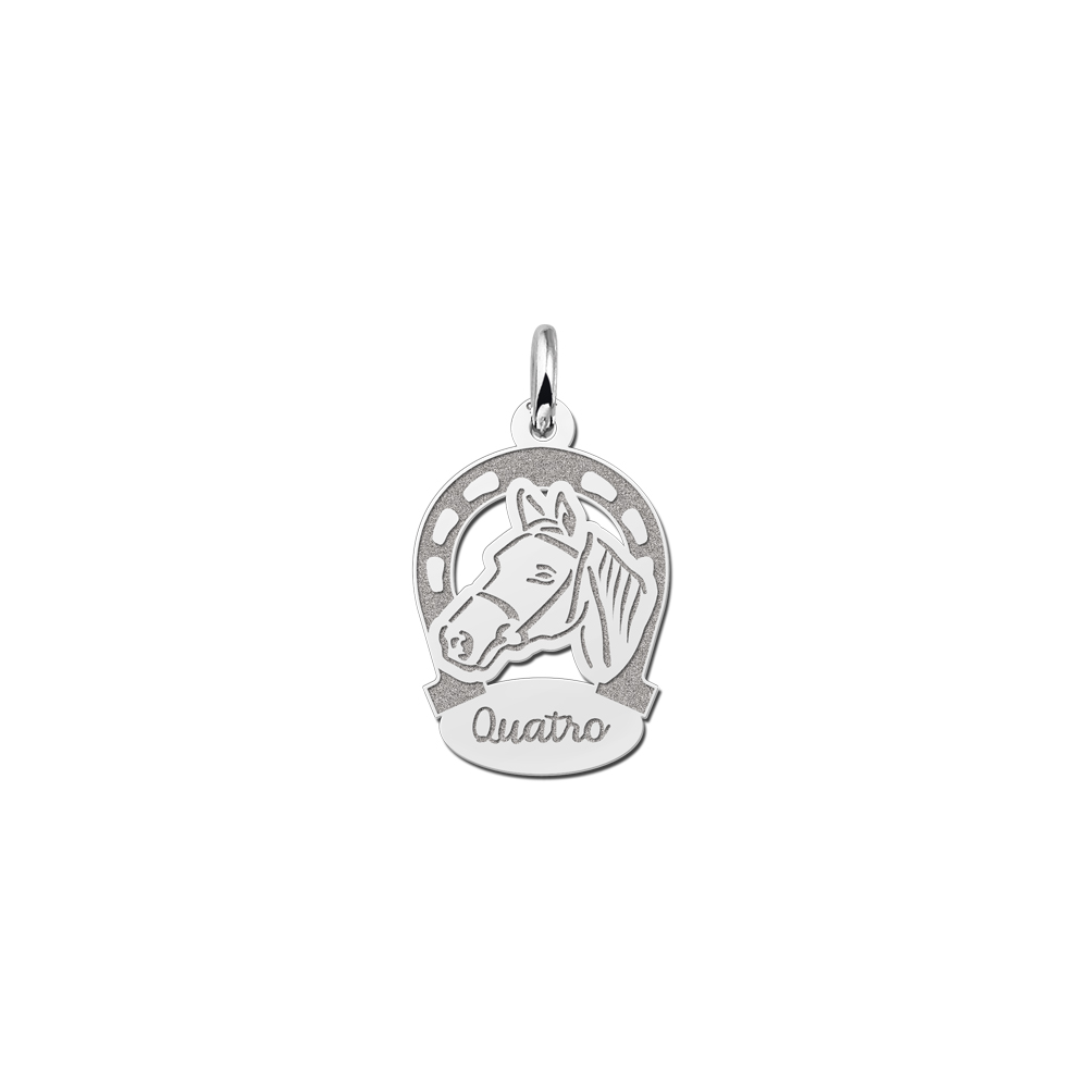 Silver pendant horseshoe and horse with name engraving