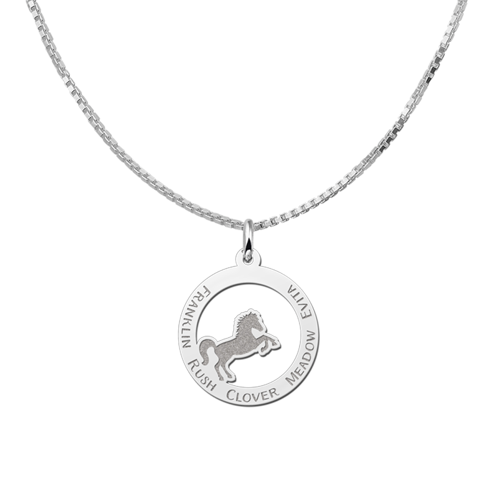 Silver animal jewelry horse with name engraving