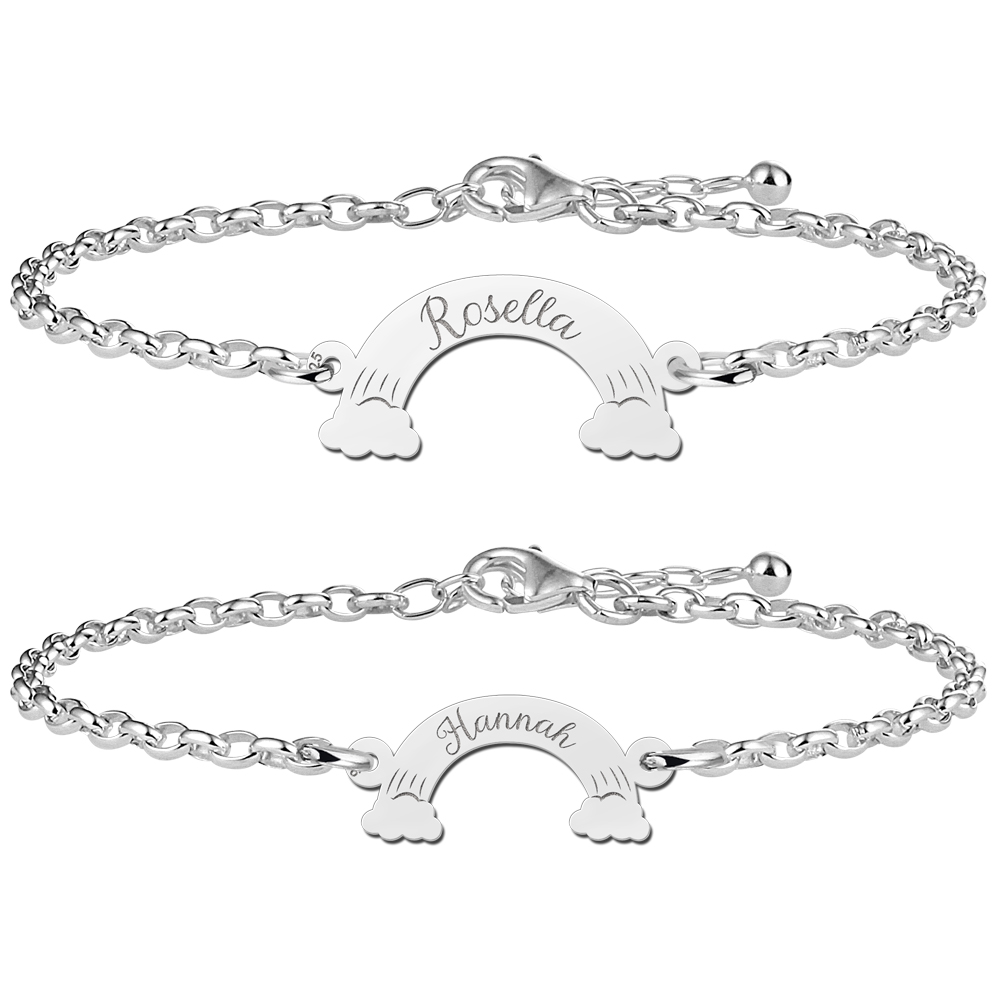 Mother daughter bracelets silver with names in rainbows