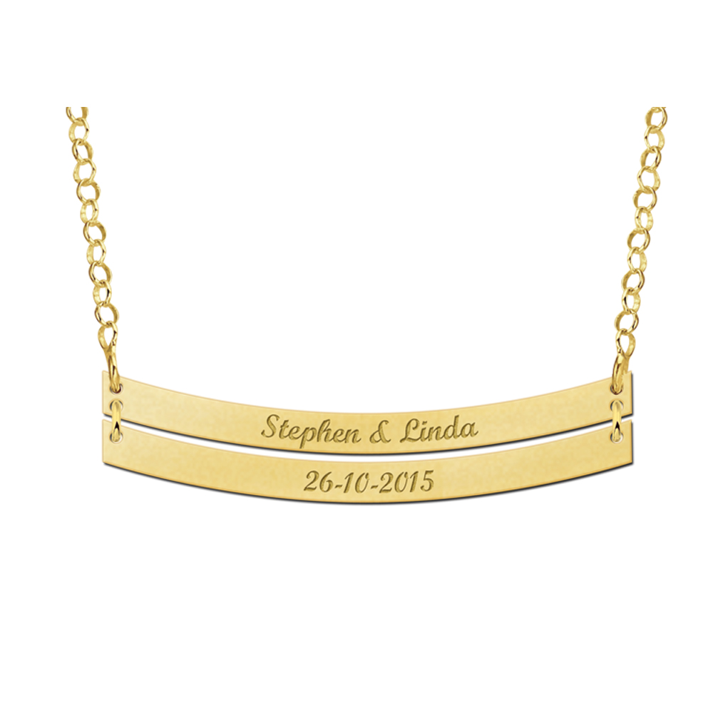 Double Golden Bar Necklace Rounded