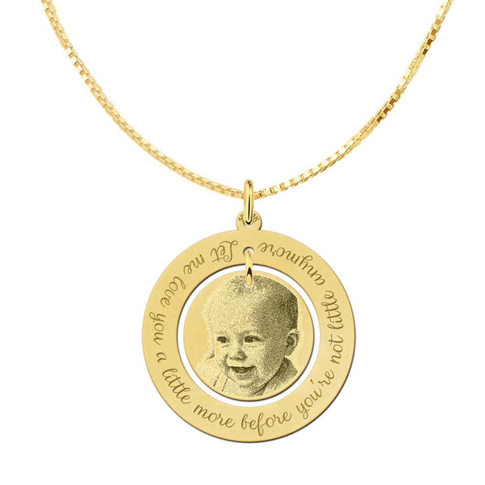 Round photo pendant with text gold