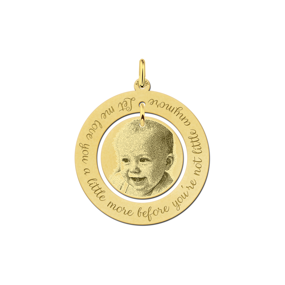 Round photo pendant with text gold