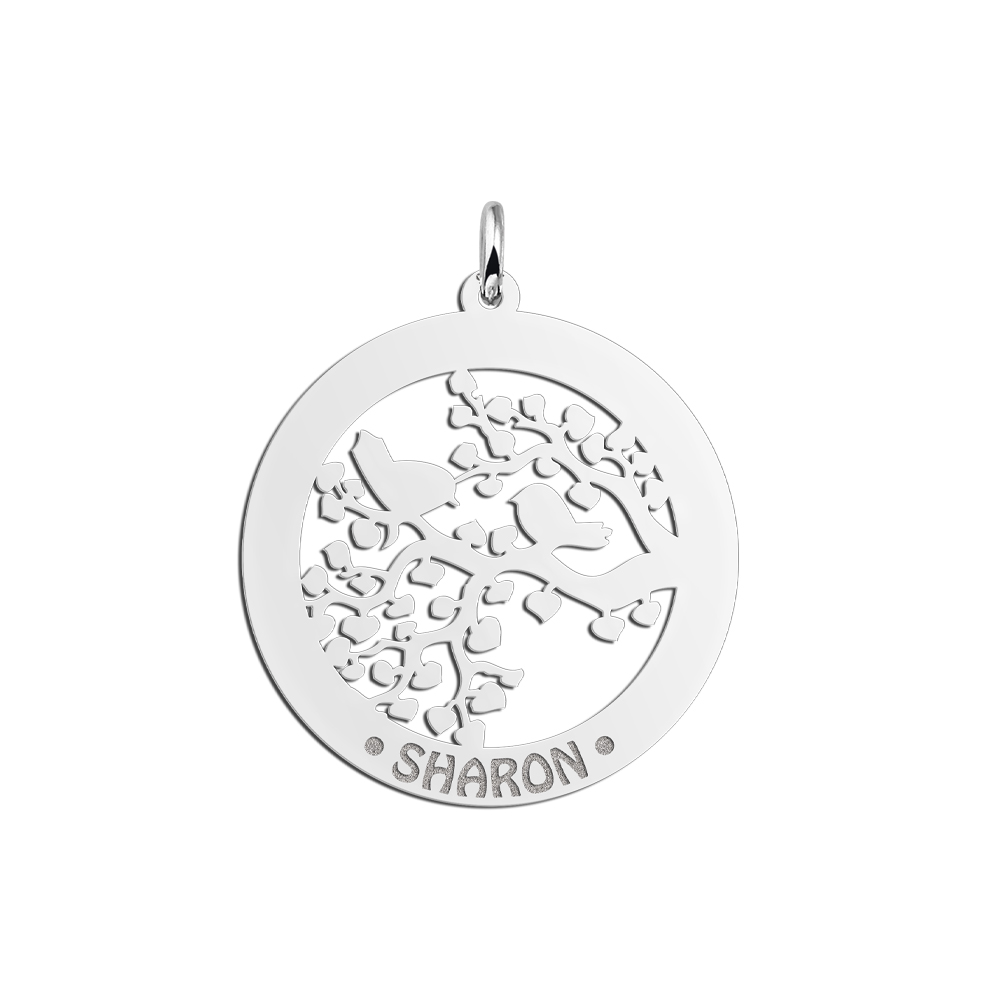 Silver pet namependant round birds