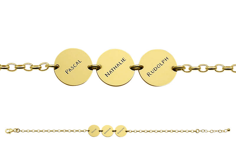 Gold name bracelet with 3 cirkels