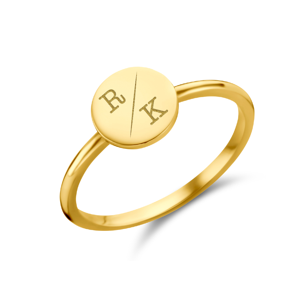 Disc gold signet ring with two initial
