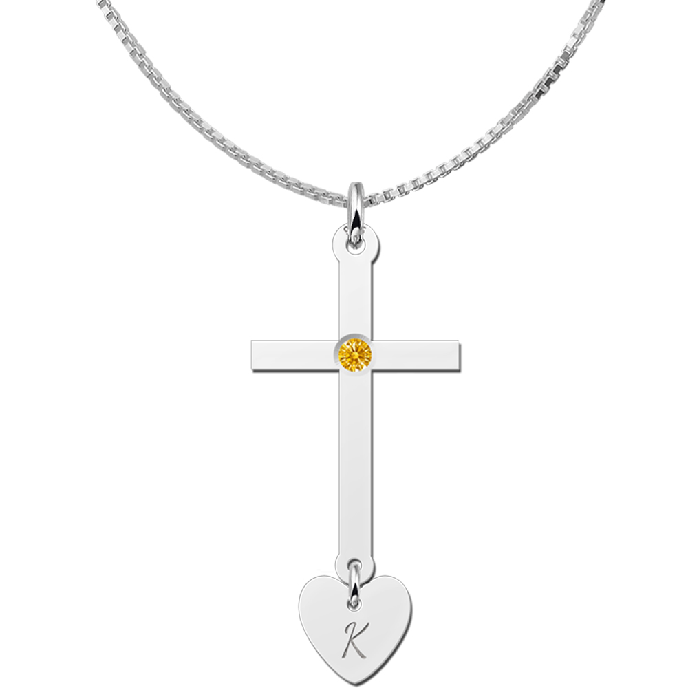 Silver Communion cross with heart and zirconia