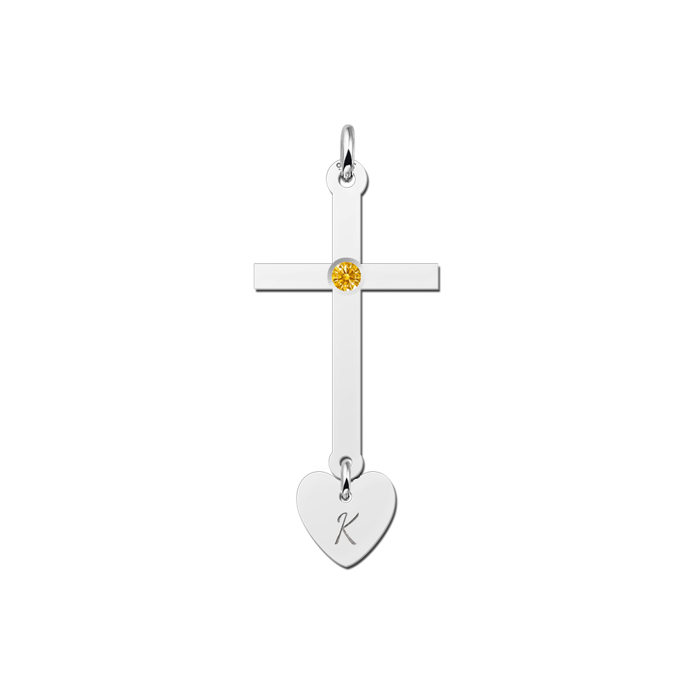 Silver Communion cross with heart and zirconia