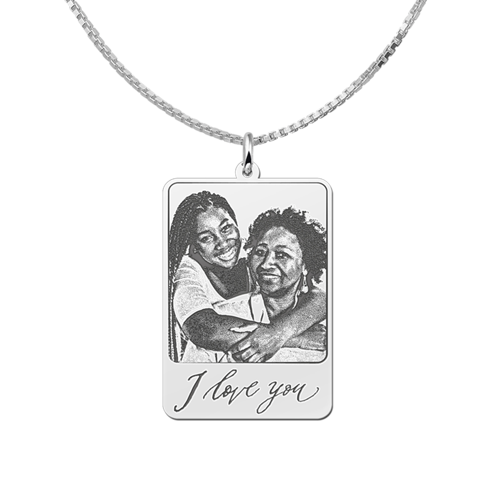 Silver photo pendant with picture and handwritten message