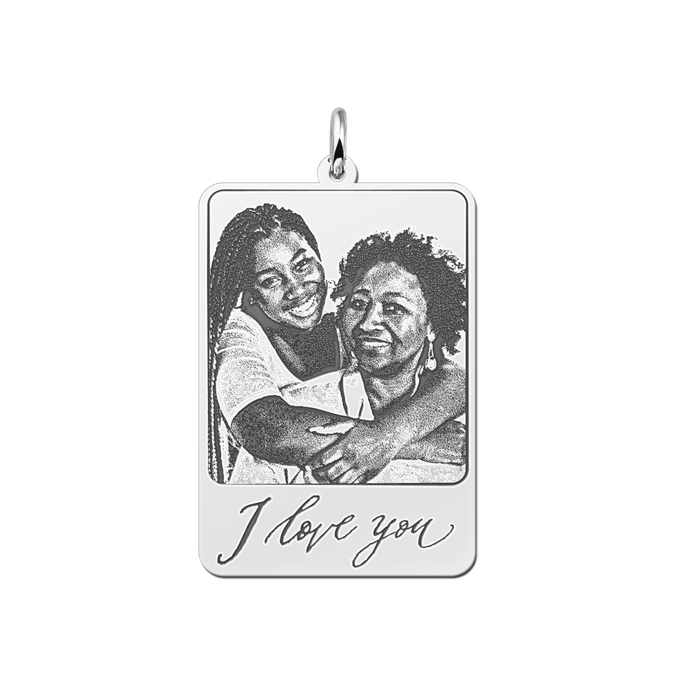 Silver photo pendant with picture and handwritten message