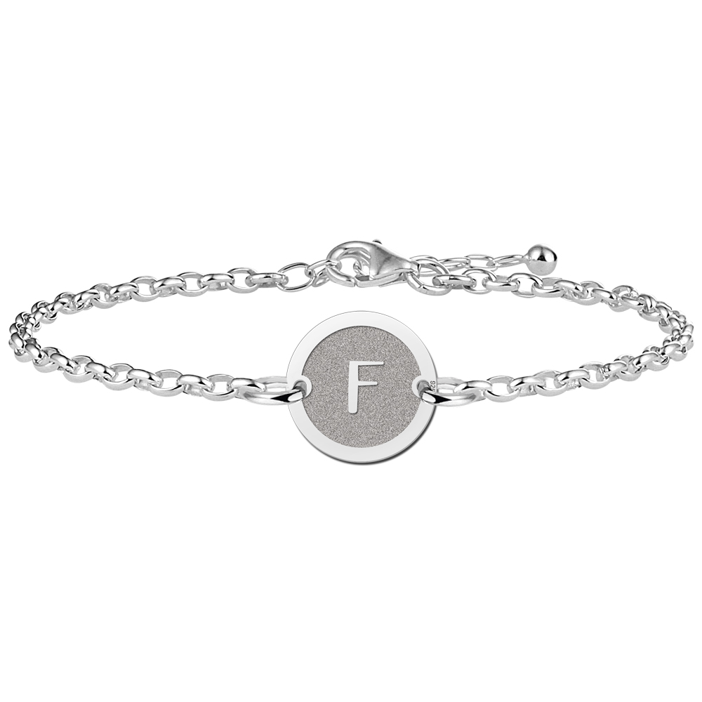 Silver initial bracelet round