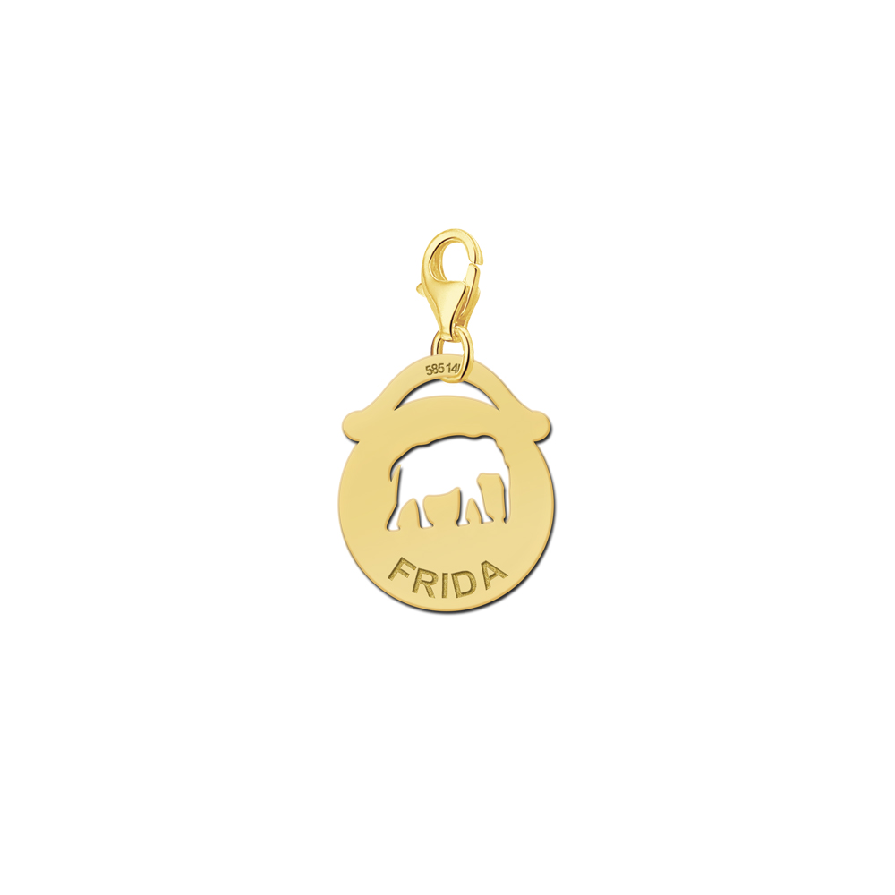 Gold Animal Charm, Round Elephant